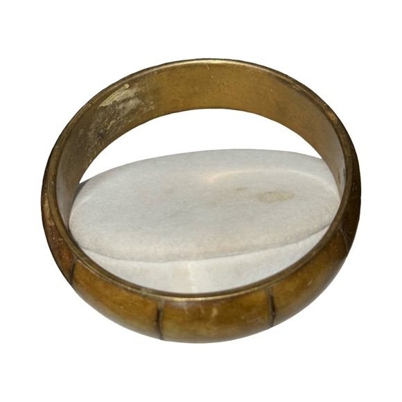 Vintage handmade for  Aziono Wide Bangle Bracelet Brass & Horn serial no - Picture 15 of 16